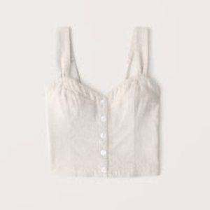 A&F Pleated Wide Strap Button-Through Cami in Cream